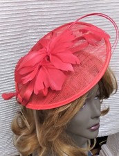 Red Sinamay Derby Church Wedding Cocktail Headband Fascinator Feather Party