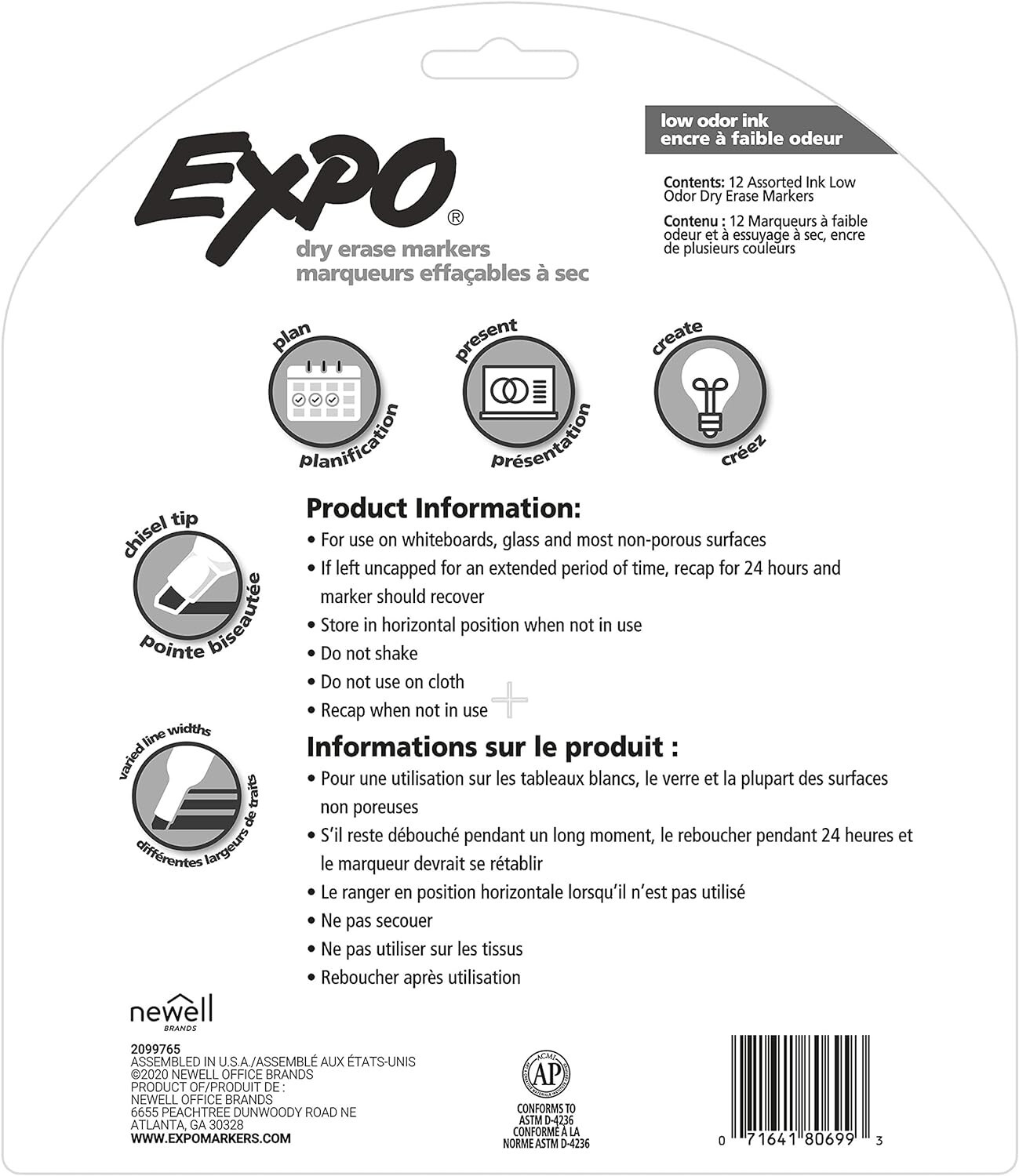 EXPO 12Count   Low-Odor Dry Erase Markers  Chisel Tip  Assorted Colors