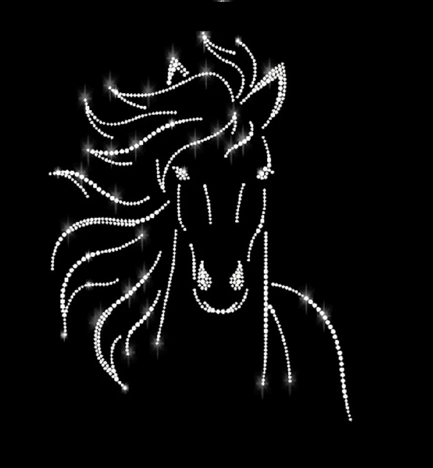 XL Strasssteine Pferd 25x20 Bügelbild Hotfix Applikation Stute Filly Pferde Kopf - Bild 3 von 3