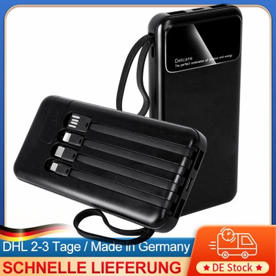 NEU Smart Powerbank - Schwarz 100000 mAh mit LCD, 4 Kabel Original, Handyhalter