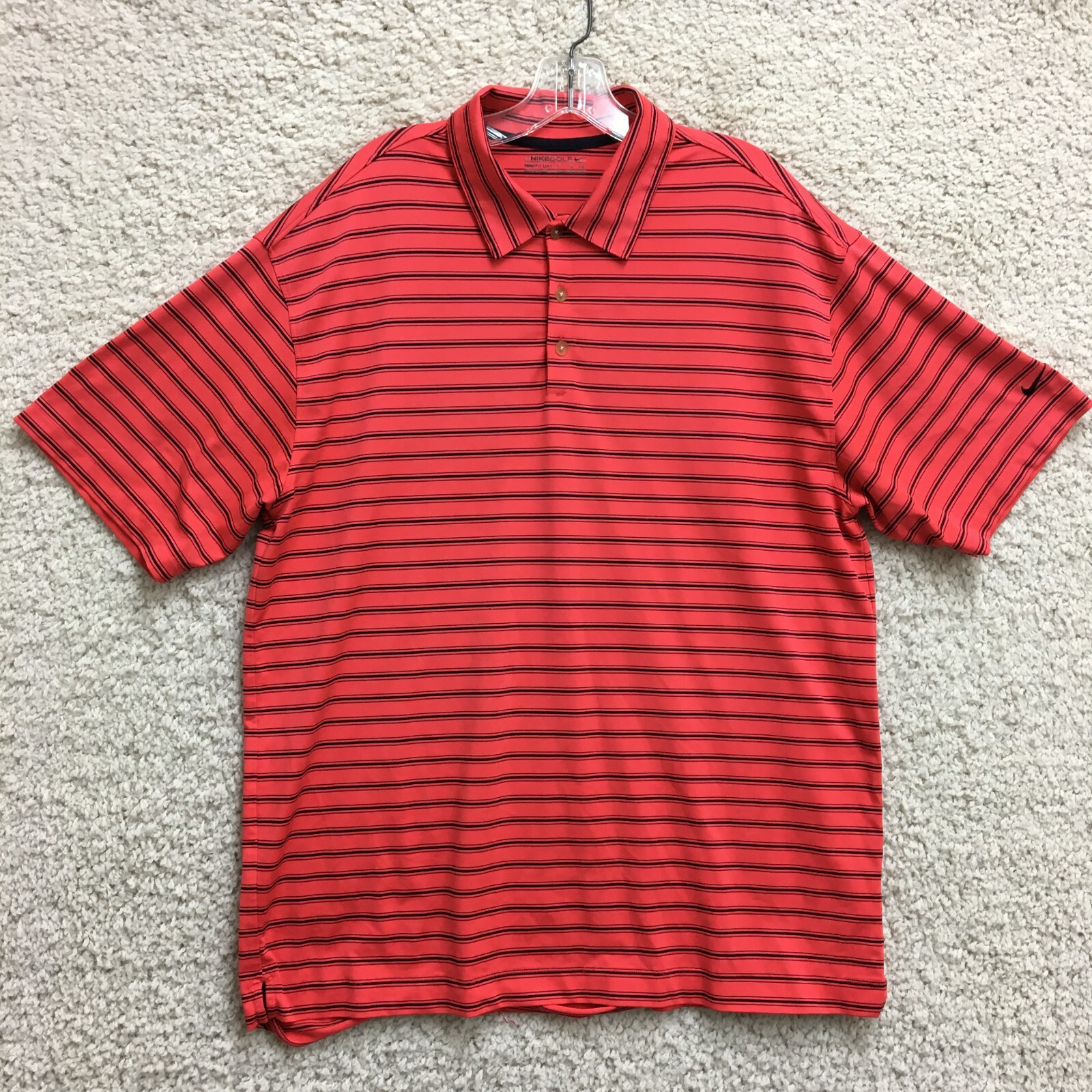 Nike Golf Polo Shirt Extra Large Adult Red Striped Swoosh Logo Short Sleeve Mens