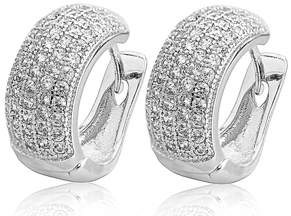 Brincos grandes de argola Huggie cristais gelados folheados a ouro branco masculino feminino - Imagem 2 de 4