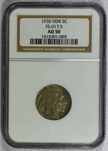 1930 NGC AU50 DDR (FS-801) FS-017.5 (5-Legged Buffalo) Buffalo Nickel-Old Holder