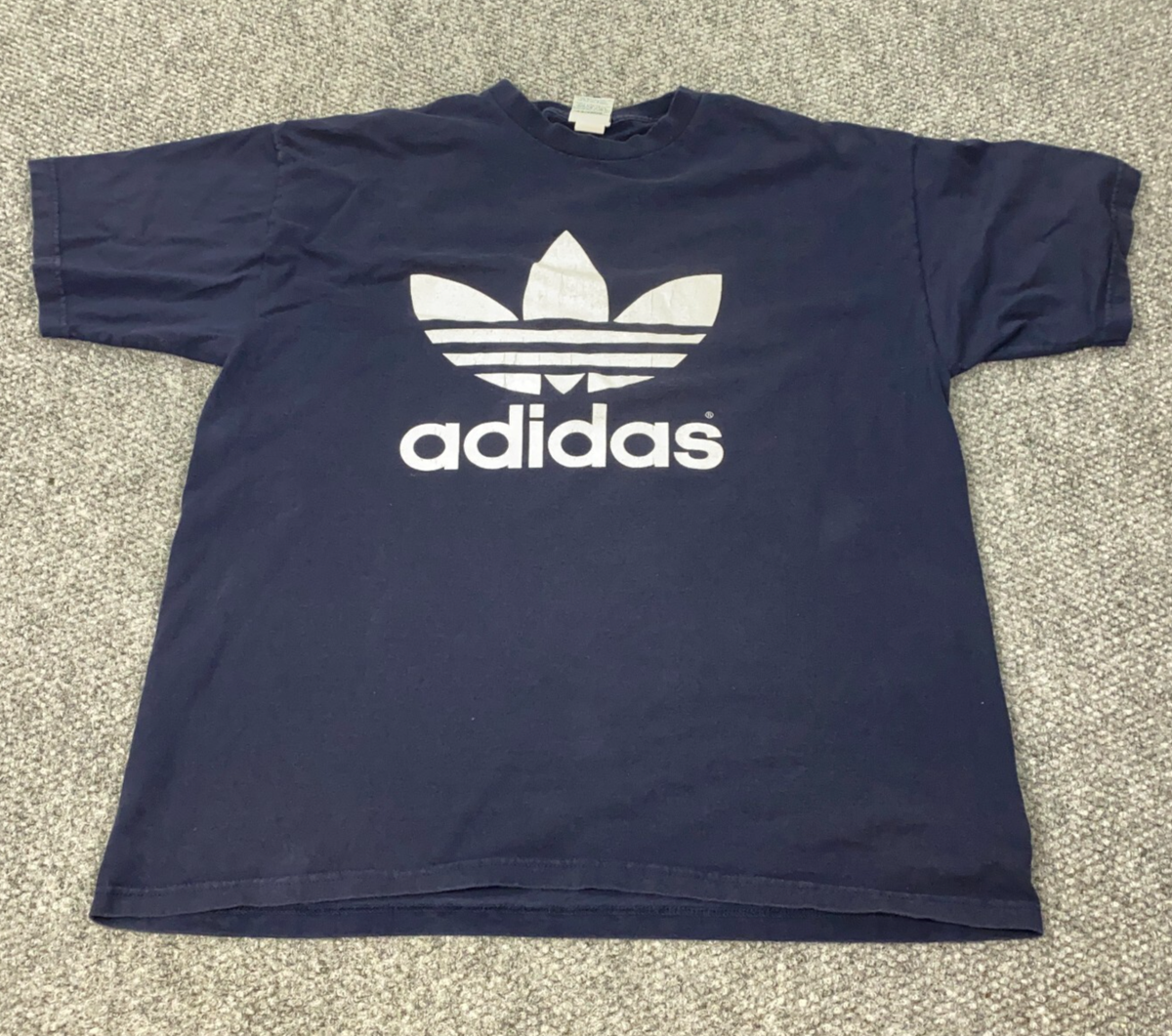 VTG Adidas Trefoil Shirt Mens XL Blue Big Logo Double Sided 80s
