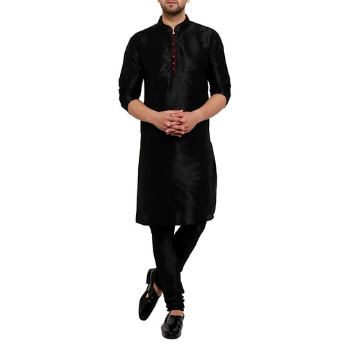 Traditional Plain Full Sleeve Silk Kurta Pajama Regular Fit Party Were For Mens - Picture 3 of 66