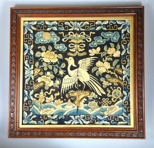 ANTIQUE CHINESE CHINA BUZI QING SILK EMBROIDERY BADGE RANK OFFICER 19TH C