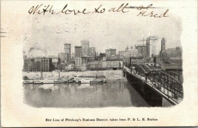 Postcard Skyline Of Pittsburgs Business District Taken From P & L E Station 1906