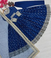 New Launch Chinnon Silk Blue Gown Bottom With Dupatta For Festival Wear