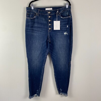 KanCan Winston High Rise Ankle Skinny Jeans XL Blue Denim Stretch Distressed