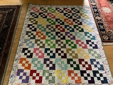 Handmade Quilt 4-Square patchwork pattern Twin quilt 64" X 80"