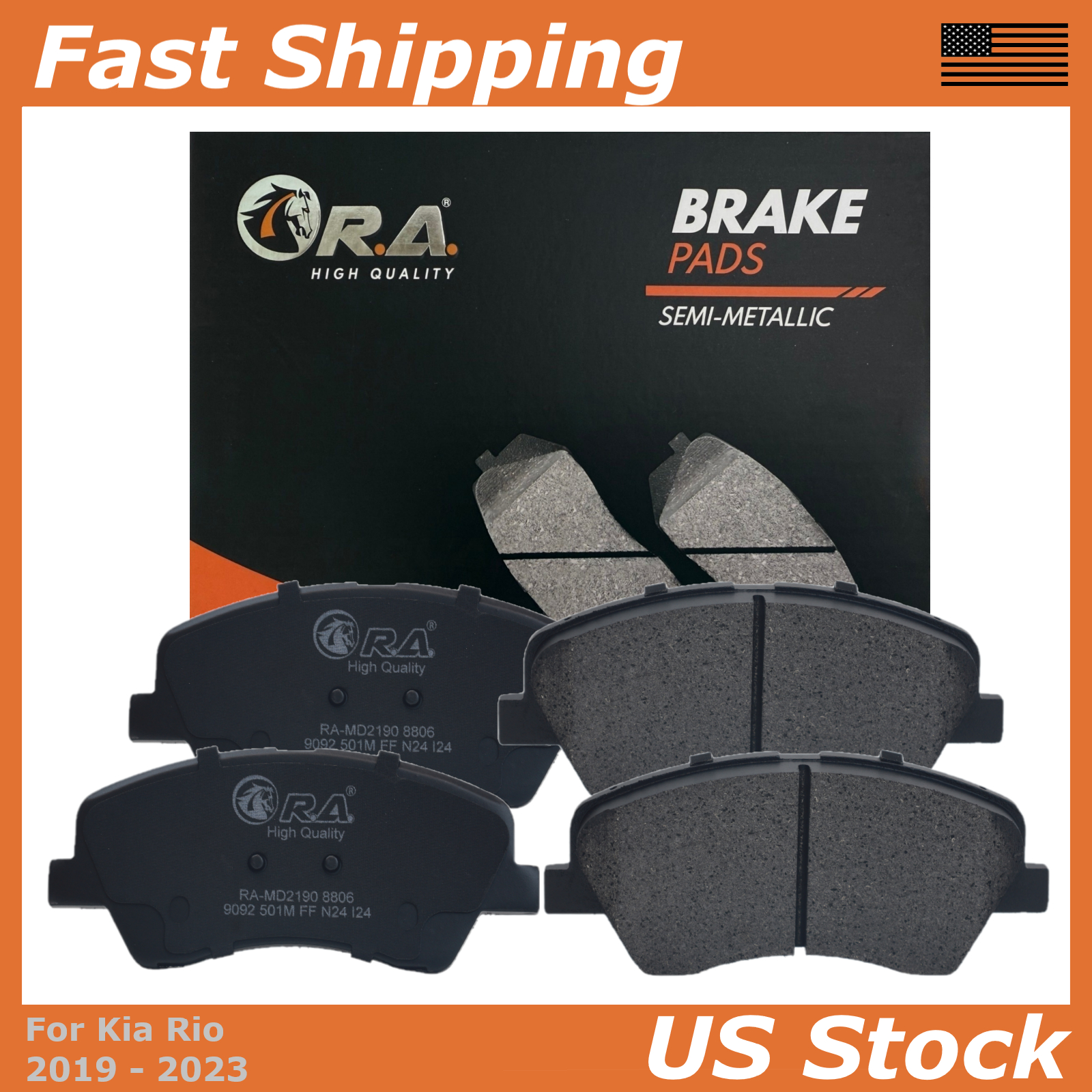 Front Disc Brake Pads for 2019 2020 2021 2022 2023 Kia RIO EX LX Sedan