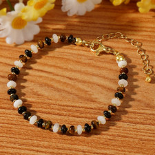 Triple Protection Black Tourmaline Tiger Eye Quartz Beaded Healing Bracelet Gift