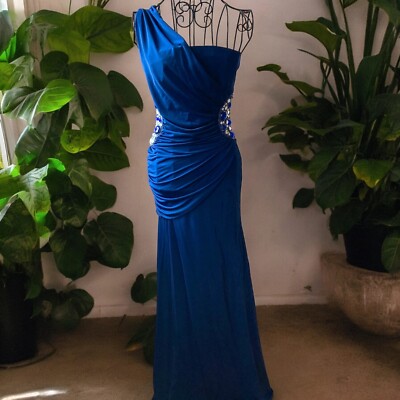 Jane Norman Long Navy Blue One-Shoulder Evening/Prom Dress | eBay UK