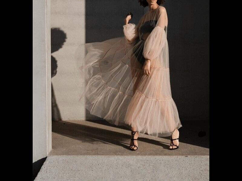 Fluffy Long Tulle Dress. African wear .Tulle Maternity Dress.Tulle Layered  Dress