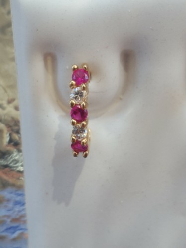Ruby Round Cut & White Sapphire Labcreated Stud Earrings 10kt Solid Yellow Gold - Picture 3 of 11