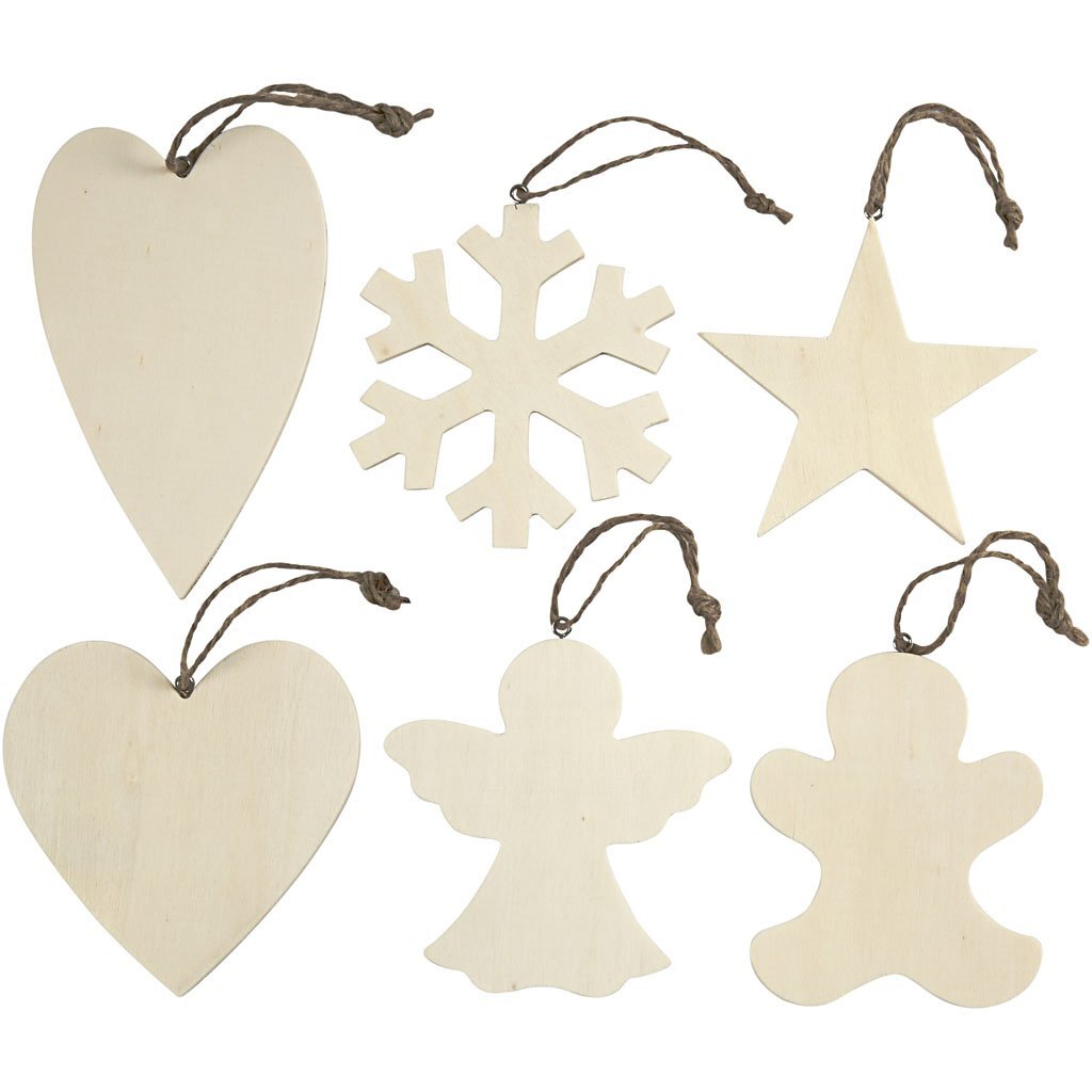 Christmas Ornament, size 9-11 cm, thickness 4 cm, plywood, 6asstd
