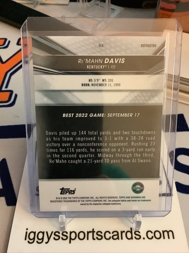 Re’Mahn Davis REFRACTOR - 2022-23 Bowman’s Best University Football Kentucky - 第 2/2 張圖片