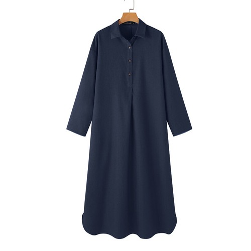Damen Jeanshemd Kleid Langarm Damen Knopfleiste Freizeit Locker Maxi - Bild 7 von 25