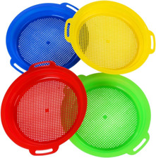 4 Pack Sand Sifters for Kids, Beach Sand Toys Sieve Set Red Blue Yellow Green