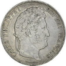 [#183941] Coin, France, Louis-Philippe, 5 Francs, 1839, Rouen, EF(40-45), Silver