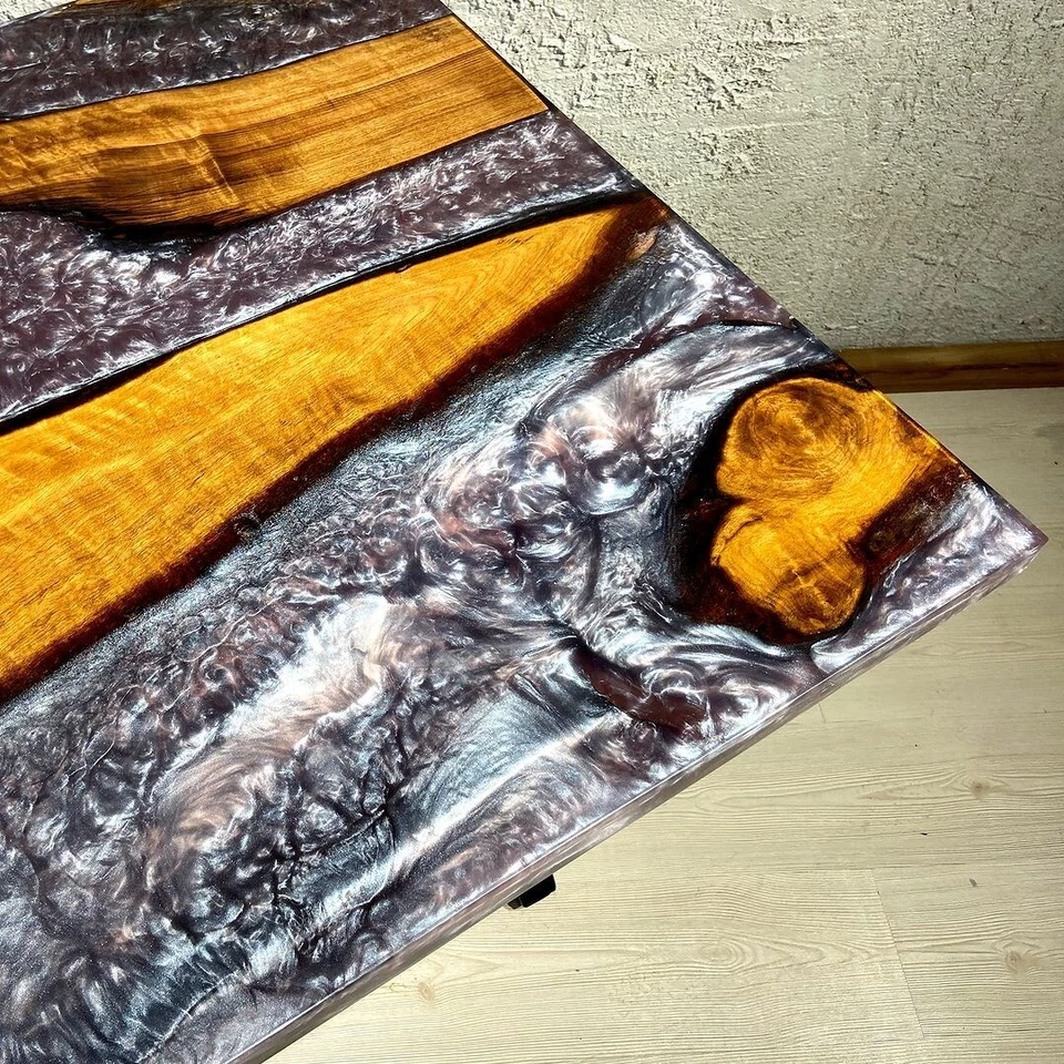 Purple and Gray Epoxy Resin Walnut Table – Custom Handmade Dining, Coffee, or Ac - Image 3 of 4
