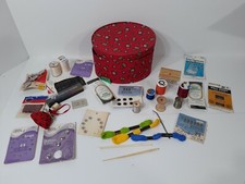 Large Lot of Vintage Sewing Thread Spools  Misc Sewing Items With Container