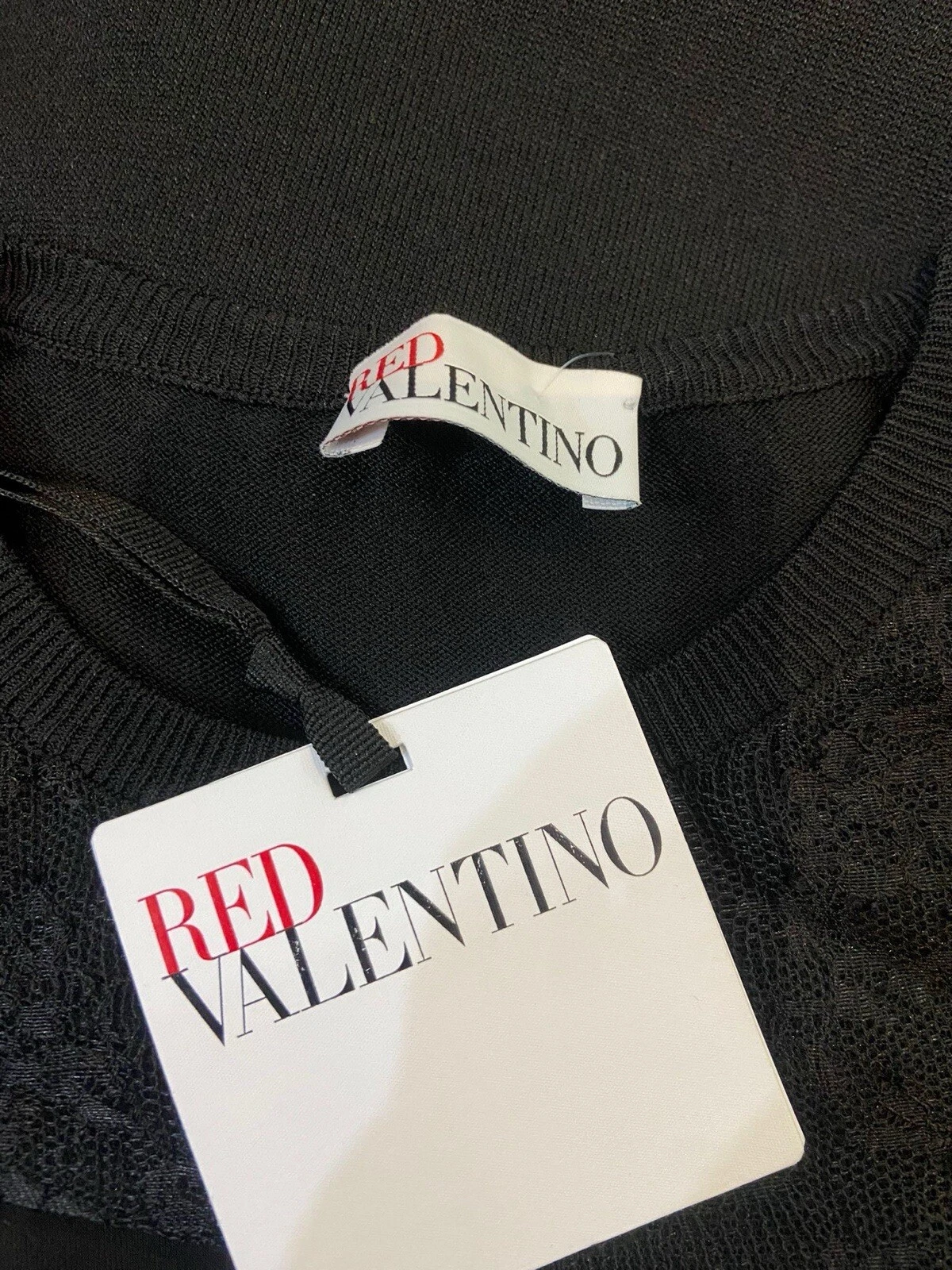 Abito rosso Valentino nero in maglia L nuovo con etichette prezzo di listino £535