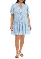 Wonderly Women’s Plus Size 1X Blue Floral Tiered Swing Dress