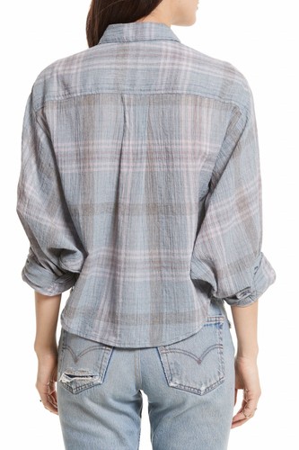 Camisa Free People Cutie Cuadros Mujer Talla XS Gris Botón Cuello Frontal Camisa - Imagen 2 de 10