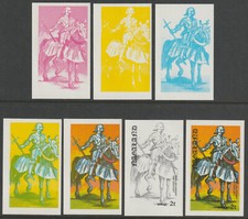3161 - MILITARY UNIFORMS  2c  - set of 7 PROGRESSIVE COLOUR PROOFS mnh