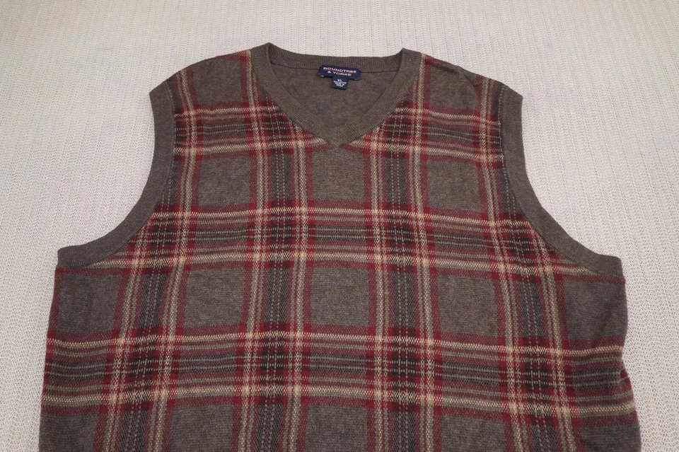 Chaleco Suéter Roundtree Yorke Para Hombres Extra Extra Grande Marrón Borgoña Cuadros Cuello en V Foto 2 de 4