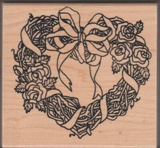 Wreath Border 4in. x 4 in. Large Rubber Stamp L291 Used