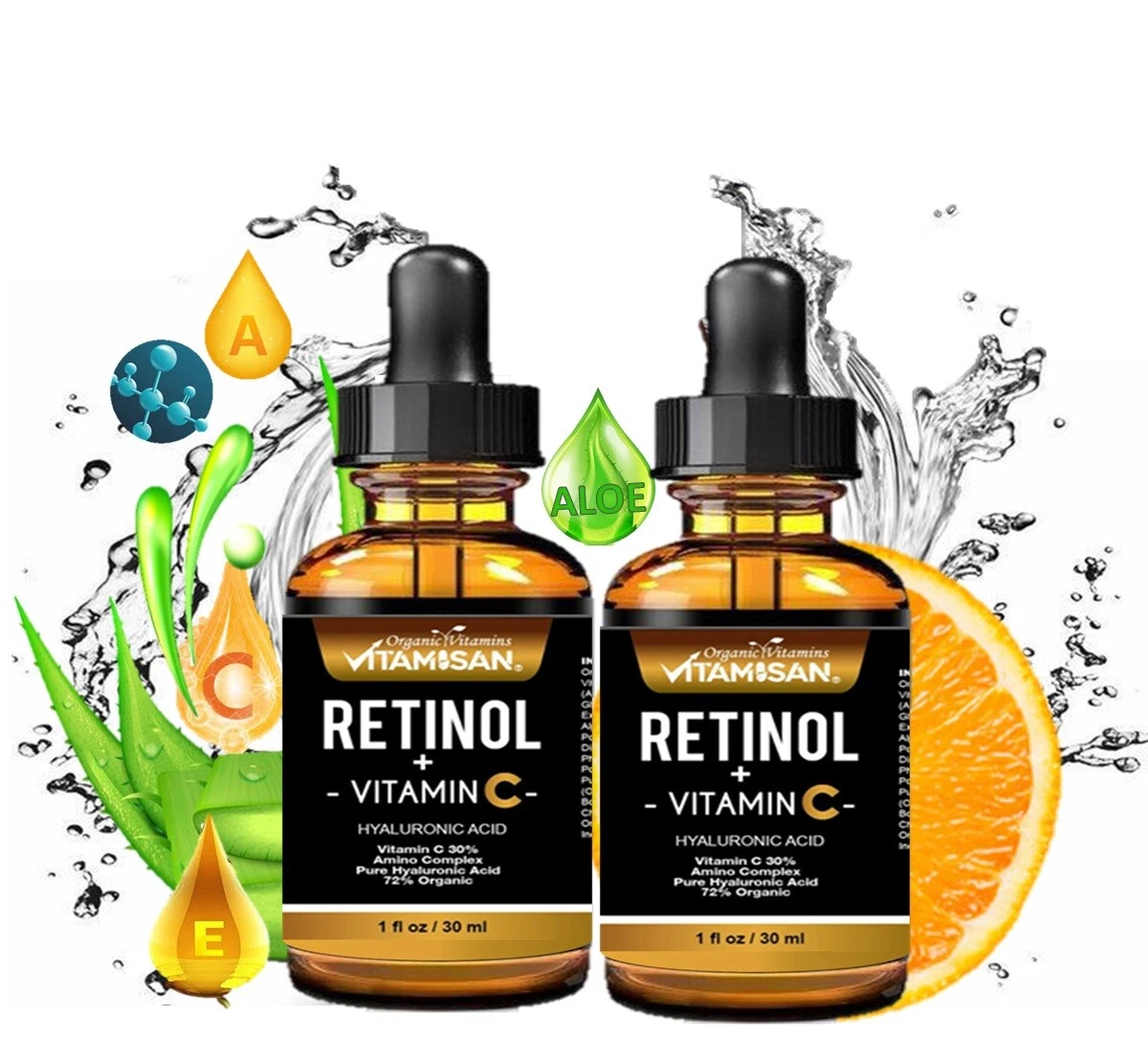 2 Retinol + Vitamin C & Hyaluronic Acid Anti-Aging Fine line Wrinkle Serum 30