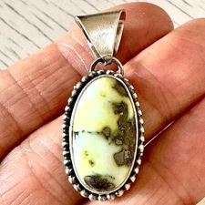 Navajo Nat Palomino Turquoise Pendant 1.5in Skeets Oval Sterling Matte Patina