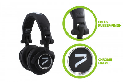 7even Headphone black, Kopfhörer für Dj, Hifi, Sport, dreh-klappbar, Kabel steck