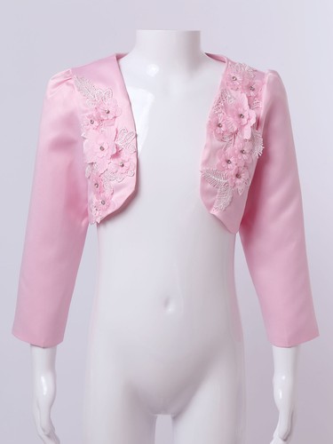Kids Flower Girls Wedding Short Cardigan Long Sleeves Princess Bolero Shrug Tops - Picture 20 of 59