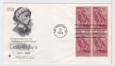 TurtlesTradingPost- Dante Alighieri #1268- 1965- FDC Artcraft Cachet- Block of 4