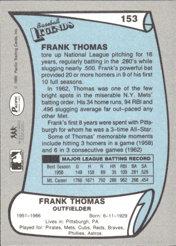 1988 and 1989 Pacific Baseball Legends MLB Set Break #1-#220 — You Choose! - Picture 305 of 441
