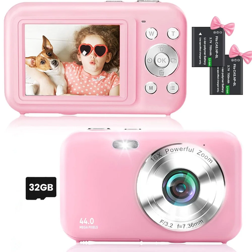 Digital Camera Kids Camera with 32GB Card FHD 1080P 44MP Vlogging Camera 16X Dig