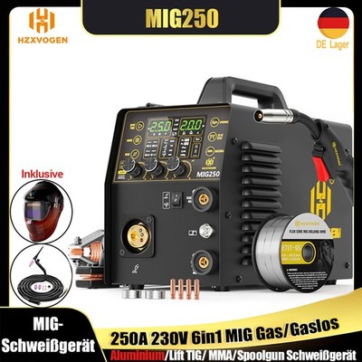 6-in-1 Aluminium Schweißgerät MIG Gas/Gaslos 250Amp 240V WIG ARC Spot 2T/4T Set