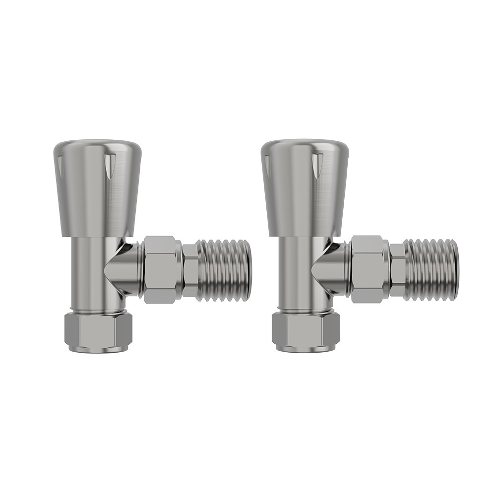 Angled Satin Nickel Lockshield Valves for Bathroom Heated Towel Rail Radiator