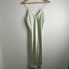 MORGANE LE FAY Silk Slip Dress Sz Small Sage V Neck Strappy Fairy Coquette Y2K