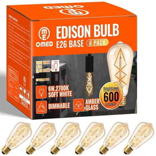 LED Edison Vintage Light Bulb 60 Watt Equivalent E26 Base 2700k Soft White Di...