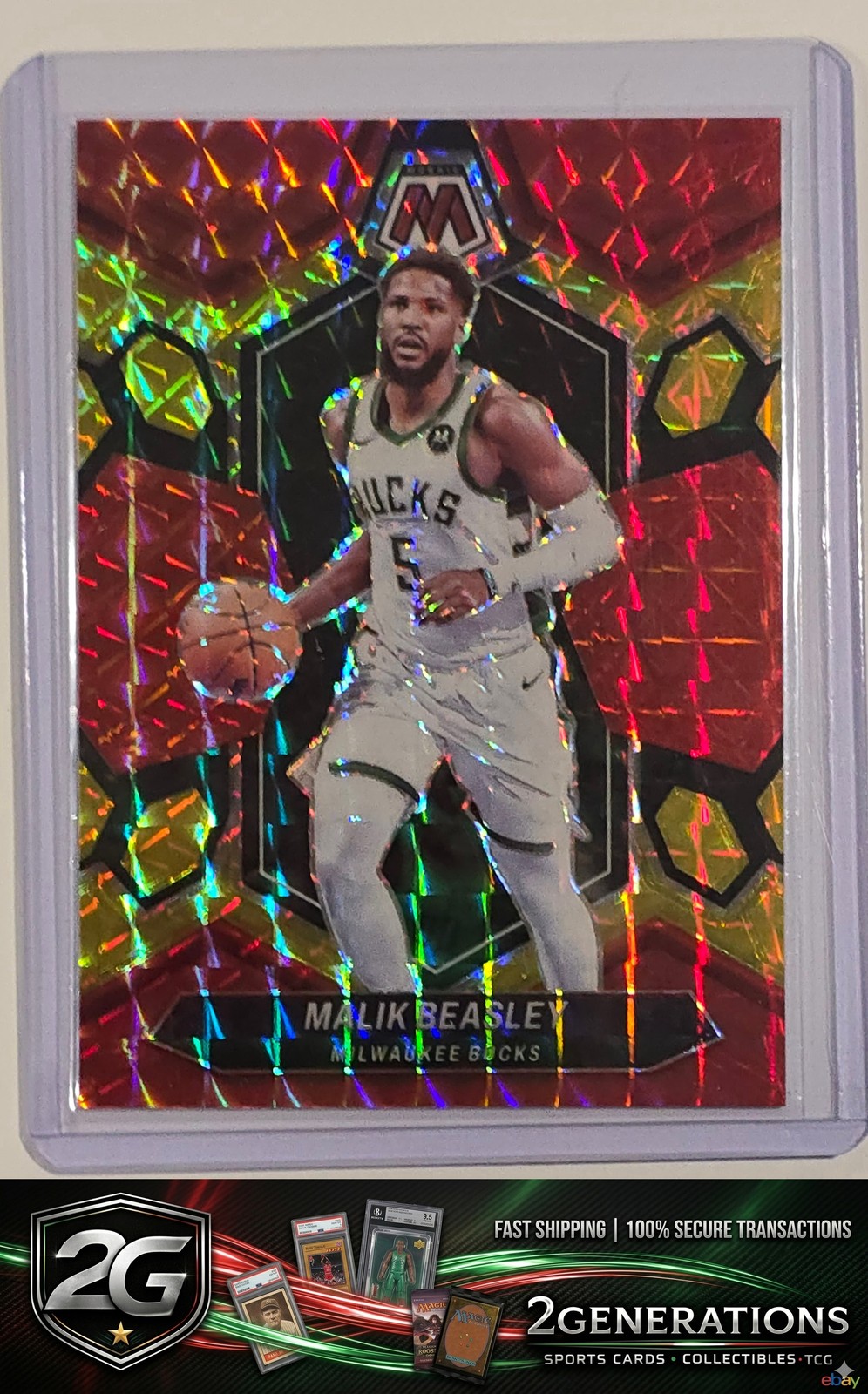 2023-24 Panini Mosaic #40 Malik Beasley Choice Fusion Red & Yellow #/75