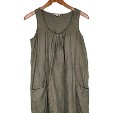 Cupio Women's Olive Green Boho Sundress Smock Pockets Medium