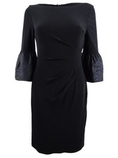 Lauren by Ralph Lauren Women's Petite Bell-Sleeve Dress (4P, Black Multi)