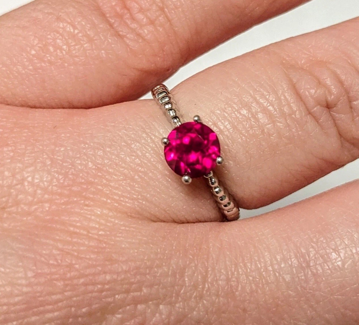 Pink Ruby Solitaire Sterling Silver Rope Band Rin… - image 1