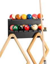 Wall Mount Billiard Balls Rack- Hardwood Billiard Balls Holder & 6 Pool Stick...