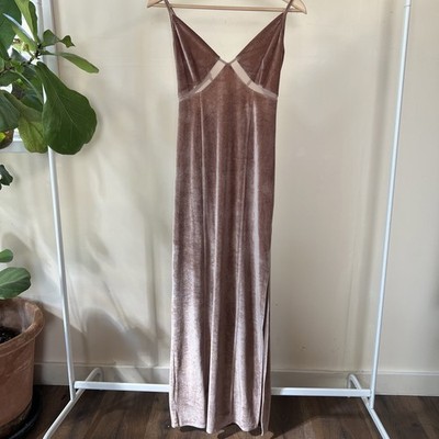 Lush Dusty pink velvet and mesh maxi dress with adjustable back ties, size S