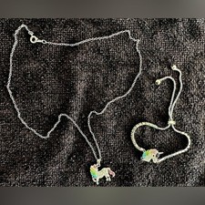 Rainbow Unicorn Rhinestone Necklace Adjustable Bracelet Set Silver Jewelry